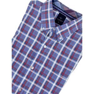 Tailorbyrd Mens Button Down Shirt Blue/Pink/White Plaid Size XL Chest Pocket EUC